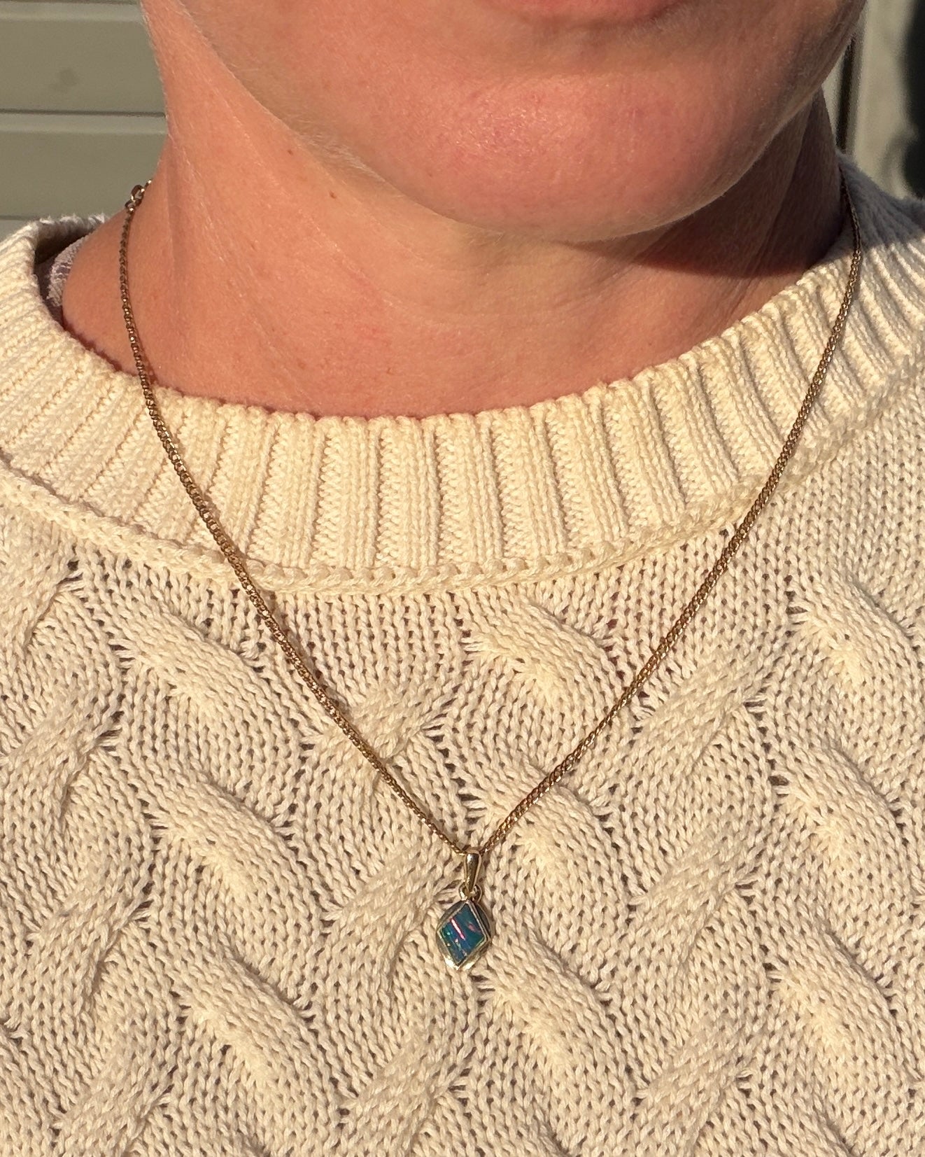 Bezel Set Solid Opal Diamond Shaped Pendant, 14ct Yellow Gold, 0.88g